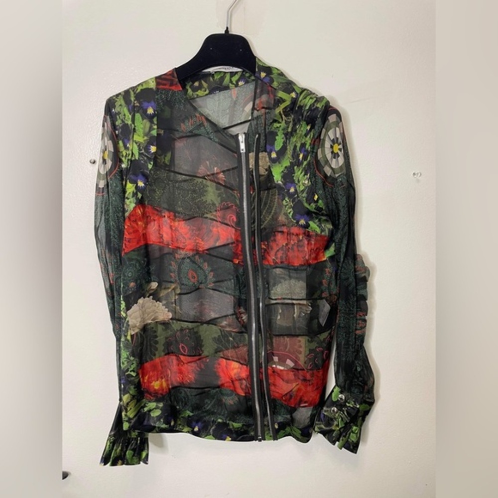 Givenchy Jacket Black Paneled Floral Print Silk Chiffon Size 38 - Picture 6 of 11